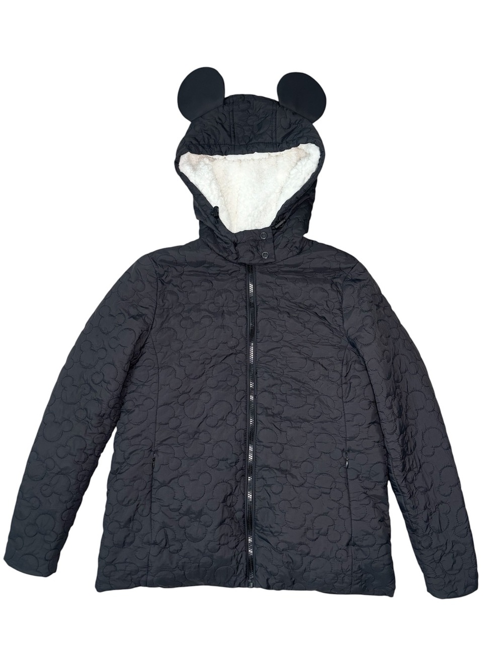 Disney Parks Black Quilted Mouse Ears Hooded Jacket Zippered
